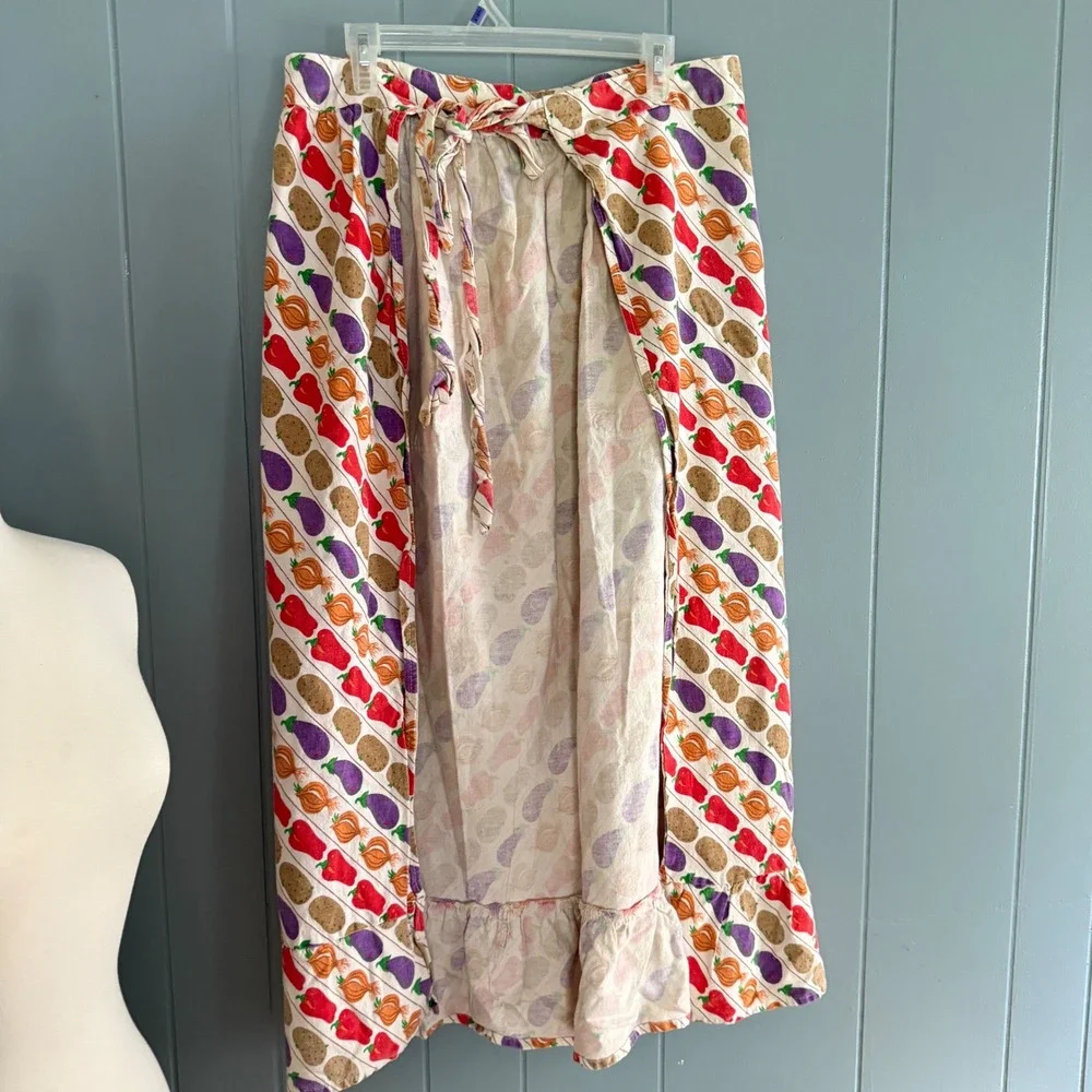 Perla Meyers Martex Vintage 70s Vegetable Print Waist Apron USA Cotton Novelty